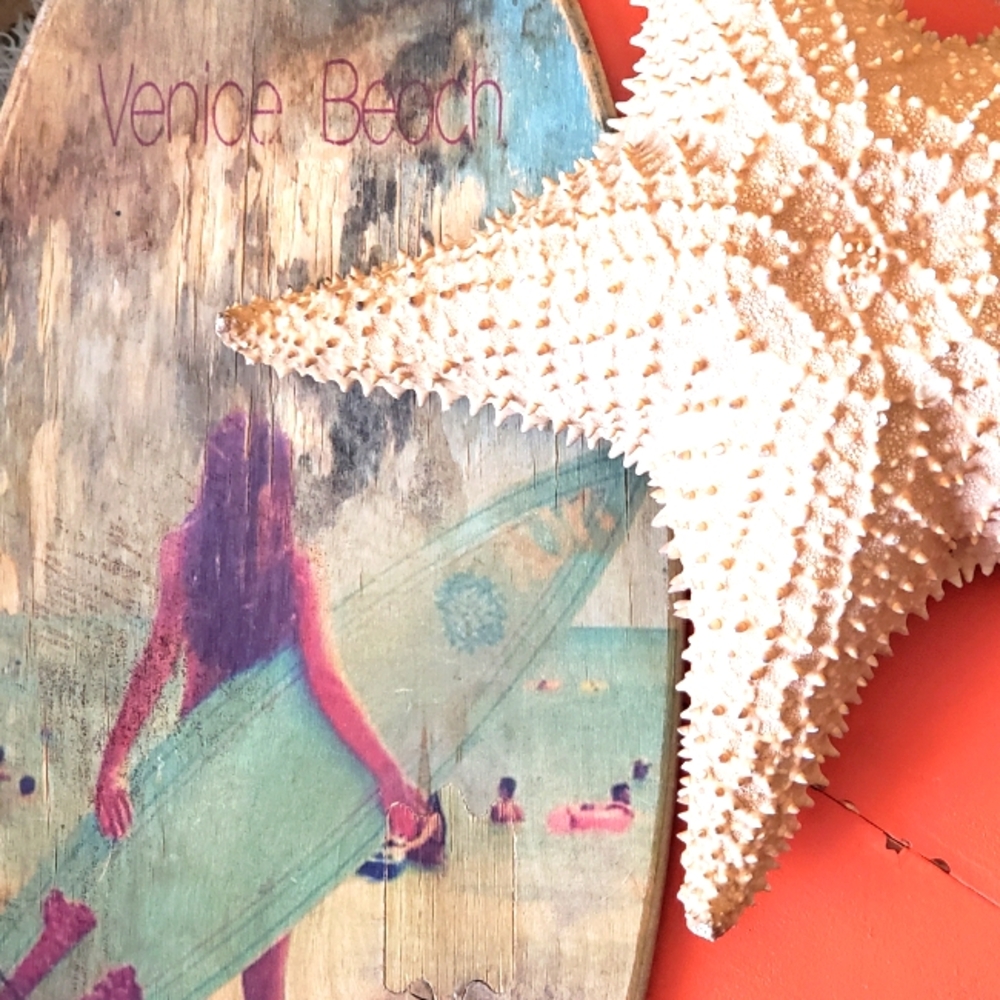 Venice Beach Surfboard Wall Art, Giant Starfish, Small Folding Table